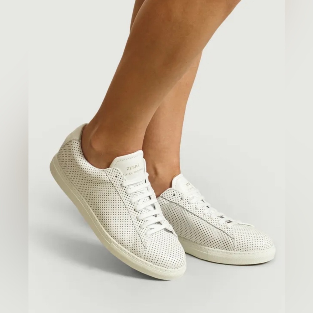 ZESPA ZSP4 PERFORATED SNEAKER in White Nappa Leather Size EU 39